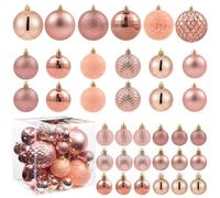 LANGXUN 36 palline di Natale in oro rosa, decorazioni per feste di nozze, contengono 6 pezzi da 8,1 cm, 12 pezzi 6,1 cm, 18 ornamenti infrangibili per albero di Natale da 4,1 cm, con anello per