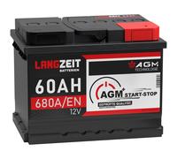 LANGZEIT Batteria Auto 60Ah 12V 680A/EN AGM Start e Stop Batteria VRLA