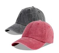 LANGZHEN Unisex Baseball cap 100% Cotone Adatto Uomini Donne Lavato Denim Regolabile Dad Hat (Borgogna + Nero, Taglia Unica)