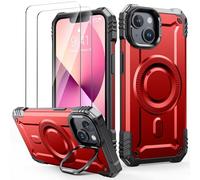 Lanhiem Case per iPhone 13 / iPhone 14 Magsafe con Supporto Protezione Completa del Corpo a 360°con 2 Vetro Temperato, Militare 14FT Antiurto Resistente, Custodia per iPhone 14 / iPhone 13, Rosso