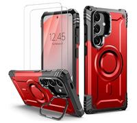 Lanhiem Case per Samsung S24 FE Magsafe con Supporto Protezione Completa del Corpo a 360°con 2 Vetro Temperato, Militare 14FT Antiurto Resistente, Custodia per Samsung Galaxy S24 FE, Rosso