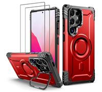 Lanhiem Case per Samsung S24 Ultra 5G Magsafe con Supporto Protezione Completa del Corpo a 360°con 2 Vetro Temperato, Militare 14FT Antiurto Resistente, Custodia per Samsung Galaxy S24 Ultra, Rosso