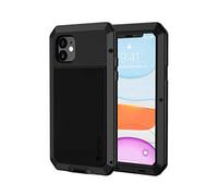 Lanhiem Cover Per iPhone 11 Metallo Antiurto 9H Vetro Temperato Nero