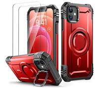 Lanhiem Cover per iPhone 12/12 Pro, Magsafe con Supporto Protezione Completa del Corpo a 360°con 2 Vetro Temperato, Militare 14FT Antiurto Resistente, Custodia per iPhone 12 Pro / 12, Rosso