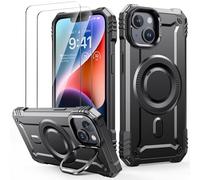 Lanhiem Cover per iPhone 13 / iPhone 14, Magsafe con Supporto Protezione Completa del Corpo a 360°con 2 Vetro Temperato, Militare 14FT Antiurto Resistente, Custodia per iPhone 14 / iPhone 13, Nero