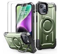 Lanhiem Cover per iPhone 13 / iPhone 14, Magsafe con Supporto Protezione Completa del Corpo a 360°con 2 Vetro Temperato, Militare 14FT Antiurto Resistente, Custodia per iPhone 14 / iPhone 13, Verde