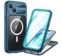 Lanhiem Cover per iPhone 15 Compatibile con MagSafe, Impermeabile Antiurto [Protezione Schermo] IP68 Waterproof 360° Full Body Antipolvere Militare Subacquea Integrata Custodia per iPhone 15 - Blu