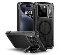 Lanhiem Cover Per iPhone 15 Pro Metallo Antiurto Supporto 9H Vetro