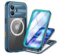 Lanhiem Cover per iPhone 16 Compatibile con MagSafe, Impermeabile Antiurto [Protezione Schermo] IP68 Waterproof 360° Full Body Antipolvere Militare Subacquea Integrata Custodia per iPhone 16 - Blu
