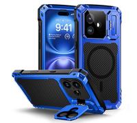 Lanhiem Cover Per iPhone 16 Metallo Antiurto Supporto 9H Vetro Temperato