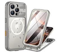 Lanhiem Cover per iPhone 16 Pro Max Compatibile con MagSafe, Impermeabile Antiurto [Protezione Schermo] Waterproof Integrata Antipolvere Militare Subacquea Case per iPhone 16 Pro Max, Titanio Naturale