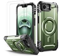 Lanhiem Cover per iPhone 16e (2025) con Cavalletto, [Compatibile con Magsafe] con 2 Vetro Temperato, 14FT Militare Antiurto Resistente, Rugged Armor Custodia, Supporto per Fotocamera Integrato, Verde