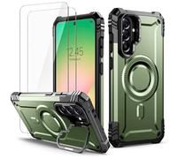 Lanhiem Cover per Samsung A56 5G con Supporto e 2x 9H Vetro Temperato, 14FT Militare Antiurto Resistente, Rugged Armor Custodia per Samsung Galaxy A56 5G Magnetica Case, Verde