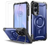 Lanhiem Cover per Samsung Galaxy S25 Edge con Cavalletto, Magnetica Case con 2 Pezzi 9H Vetro, 14FT Militare Antiurto Resistente, Rugged Armor Custodia S25 Edge, Supporto Fotocamera Integrato, Blu