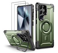 Lanhiem Cover per Samsung S24 Ultra 5G Magsafe con Supporto Protezione Completa del Corpo a 360°con 2 Vetro Temperato, Militare 14FT Antiurto Resistente, Custodia per Samsung Galaxy S24 Ultra, Verde