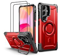 Lanhiem Cover per Samsung S25 / S24 5G Magsafe con Supporto Protezione Completa del Corpo a 360°con 2 Vetro Temperato, Militare 14FT Antiurto Resistente, Custodia per Samsung Galaxy S24 / S25, Rosso