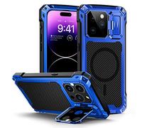 Lanhiem Custodia in metallo per iPhone 14 Pro Max[schermo in vetro temperato][Supporto per fotocamera] Cover antiurto di livello militare per iPhone 14 Pro Max,Blu