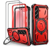 Lanhiem Custodia per Samsung S24 Plus con 2 Vetri Temperati, Antiurto Protezione Militare, Supporto ad Anello Rinforzato Armatura Custodia per Samsung Galaxy S24 Plus, Rosso