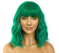 LANICE Parrucca da donna verde corta a caschetto con frangia, naturale, sintetica, verde, lunghezza alle spalle, colorata, per uso quotidiano, 30,5 cm