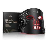 Lanieney Maschera per terapia della luce rossa per il viso, maschera per il viso a LED wireless, ricaricabile e regolabile, design con timer con display digitale per la cura della pelle domestica