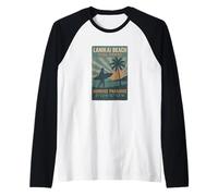 Lanikai - Camicia da spiaggia Sunrise Paradise Surfer Oahu Hawaii Maglia con Maniche Raglan