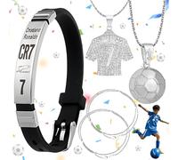 lankai 3 Pezzi Braccialetto Pendente Di Calcio, Pendente Numero 7, Pendente Maglia Da Calcio Bambino, Collana Maglia Da Calcio No. 7 Per Uomo, Regali per Bambino, Calcio Fan(Argento, Nero)