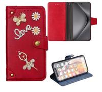Lankashi Premium Retro in Pelle Caso Guscio Ballet 3D Diamond Bling Case per Doro Aurora A20 / A21 Case Copertina Custodia Protettiva Cover Etui Red