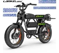Lankeleisi X-Black Knight 20 ''bicicletta elettrica a doppio motore, motori 2*1000W, batteria 45AH, sospensione completa, 7 velocità Black