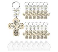 Lanko 20 Pezzi Battesimo Favore Croce in Legno Battesimo Legno con Borsa per Comunione