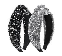 Lanmerry Fasce per capelli annodate per donne accessori per capelli in velluto fasce per capelli paillettes morbide fasce per capelli scintillanti nero grigio glitter fascia per capelli