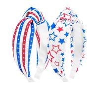 Lanmerry Fascia per capelli con fiocco per il 4 luglio per ragazze larghe annodate per il giorno dell'indipendenza fascia per capelli stella rossa bianca e blu accessori per capelli patriottici fasce