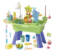 Lanmijia Tavolo d'Acqua per Bambini 4 in 1, Lavello Giocattolo con Rubinetto Elettrico a e Gioco della, Centro attività Sensoriale con Scivolo, Regalo Estivo per Ragazzi Ragazze 4-8 Anni