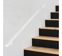 Lanmmraifc Corrimano in Ferro battuto Bianco per Scale - Kit Completo. Corrimano per Scale a Parete, Antiscivolo, Rotondo, Asta di Supporto per gradini Interni ed Esterni.(180cm)