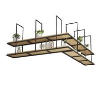 Lanmmraifc Mensola portaoggetti sospesa al soffitto | Scaffale espositivo galleggiante industriale a 2 strati | Supporto per vasi di fiori e piante con struttura in ferro nero(130x30x80cm)