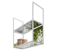 Lanmmraifc Mensole galleggianti da soffitto a 2 strati, portaoggetti per cucine, espositore da appendere in metallo e acrilico, portabottiglie per ristoranti, bar e cucine(Bianco,60x30x80cm)