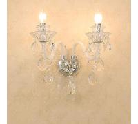 LANMOU Applique a Candela Classica, Lampada a Muro Decorativa Interno Lampada da Parete in Cristallo Vintage per Camera da Letto Soggiorno Ristorante con Lampadina E14 25W,Clear,2 Lights
