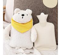 LANMOU Hot Water Bottle with Cover - Fluffy Hot Water Bottles for Hands, Furry Hot Water Bag, Soft Faux Fur Warm Water Bottle for Women Men Pain Relief (White bear)