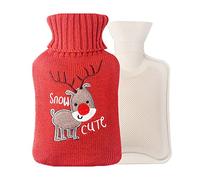 LANMOU Hot Water Bottle with Cover PVC Hot Water Bag for Neck, Safe and Durable Heat Retention Good Performance Shoulder Pain and Hand Feet Warmer (red Deer)