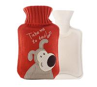 LANMOU Hot Water Bottle with Cover PVC Hot Water Bag for Neck, Safe and Durable Heat Retention Good Performance Shoulder Pain and Hand Feet Warmer (red Dogs)