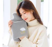LANMOU Hot Water Bottle with Fleece Cover uk 2 pack, Large Hot Water Bag Big 1.2l with Soft Premium Fluffy Cover, 1.2 Liter Large Capacity or Hot and Cold Compress, Secret Santa Gifts (1000ml,Grey)