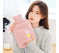 LANMOU Hot Water Bottle with Fleece Cover uk 2 pack, Large Hot Water Bag Big 1.2l with Soft Premium Fluffy Cover, 1.2 Liter Large Capacity or Hot and Cold Compress, Secret Santa Gifts (2000ml,Pink)