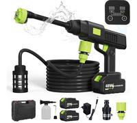 LANMOU Idropulitrice a Batteria, 50Bar Idropulitrice Portatile Senza Fili con 2x12000mAh Batterie, Autonomia 60 Min, Ugello 6 in 1 e Display LED, 10 Livelli Pressione, Tubo 10M, per Auto, Giardino