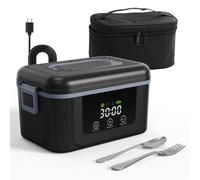 LANMOU Scaldavivande Elettrico Portatile, 1,5L Scaldavivande Batteria Ricaricabile USB, Batteria 18000 mAh, Timer, Acciaio Inox 304, Porta Pranzo Riscaldabile per Ufficio, Viaggio, Cantiere, Auto