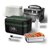 LANMOU Scaldavivande Elettrico Portatile 1000ml, Porta Pranzo Riscaldabile,Batteria 16000mah USB-C, Timer,6 Livelli Temperatura,Mantenimento Caldo, Acciaio Inox,Per Ufficio, Viaggio,Cantiere, Auto
