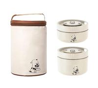 LANMOU Thermos per Alimenti 900ml Contenitore Termico di Acciaio Inossidabile, Isotermico Sottovuoto con Cucchiaio Pieghevole per Cibi Caldi e Freddi (550ml+350ml+bag)