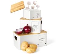 Lannvan Porta Patate Cucina, Set di 3 Contenitore Patate e Cipolle e Aglio con Coperchio e Fori di Ventilazione, Contenitore per Patate, Contenitori Salvaspazio Cucina Design Retrò (Bianco)