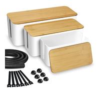 Lannvan Scatola Portacavi - Set da 3 Scatola Nascondi Cavi - Raccogli Cavi - Grande Scatola Cavi per Organizzare Cavi per USB e Multipresa, Bianco