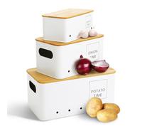 Lannvan Set di 3 Porta Patate Cucina, Contenitore Patate e Cipolle e Aglio, Contenitore per Patate con Coperchio e Fori di Ventilazione, Contenitori Salvaspazio Cucina Design Retrò (Bianco)