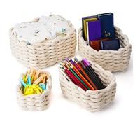 Lannvan Set di 4 Cestini in Corda di Cotone Cesto Contenitore Organizer Cestini Portaoggetti Decorativi Rettangolari Naturali Per Camerette Soggiorno Camera Da Letto Bianca/giallo(LVN-WW-CFXSNL-WT-4)