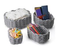 Lannvan Set di 4 Cestini in Corda di Cotone Cesto Contenitore Organizer Cestini Portaoggetti Decorativi Rettangolari Naturali Per Camerette Soggiorno Camera Da Letto grigio (LVN-WW-FXSNL-GY-4)